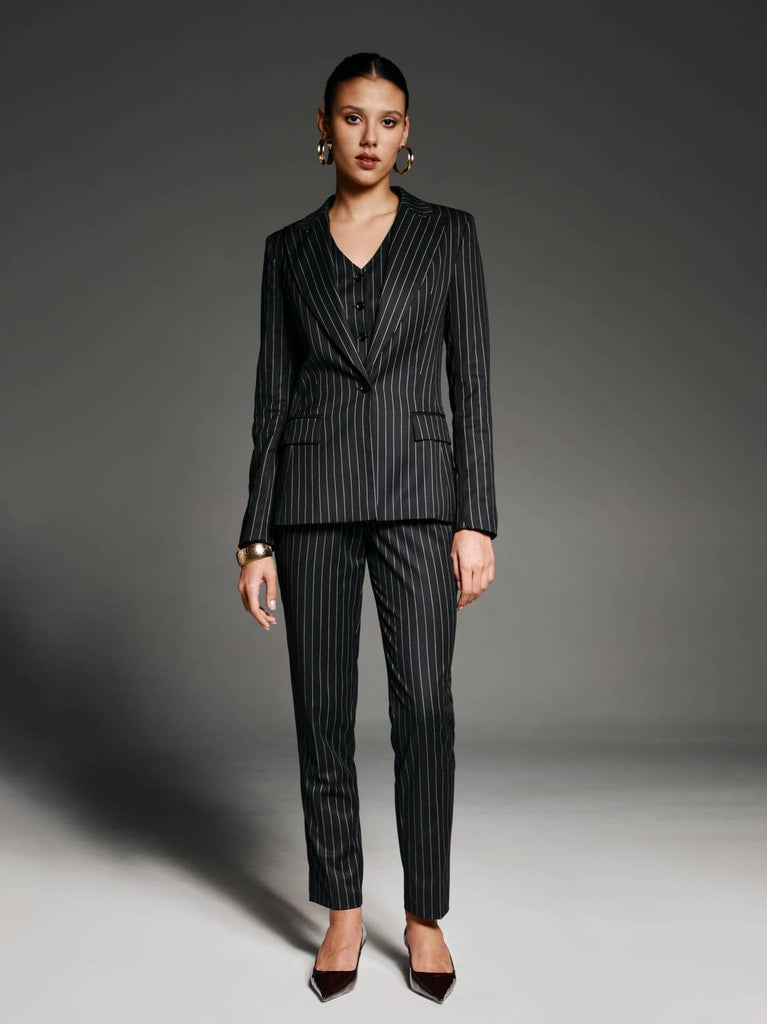 Black striped high waisted trousers