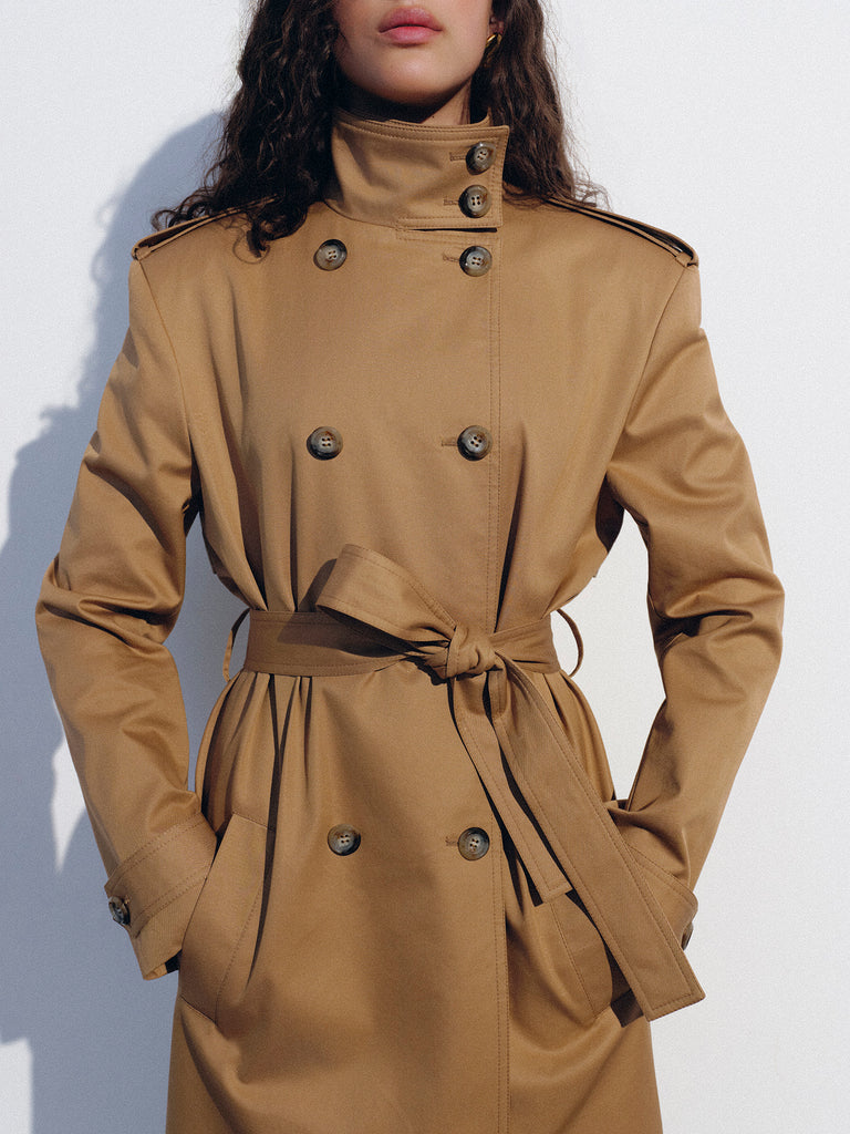 【PELLICULE】stand collar trench coat Beige stand collar trench | NOVITSKA