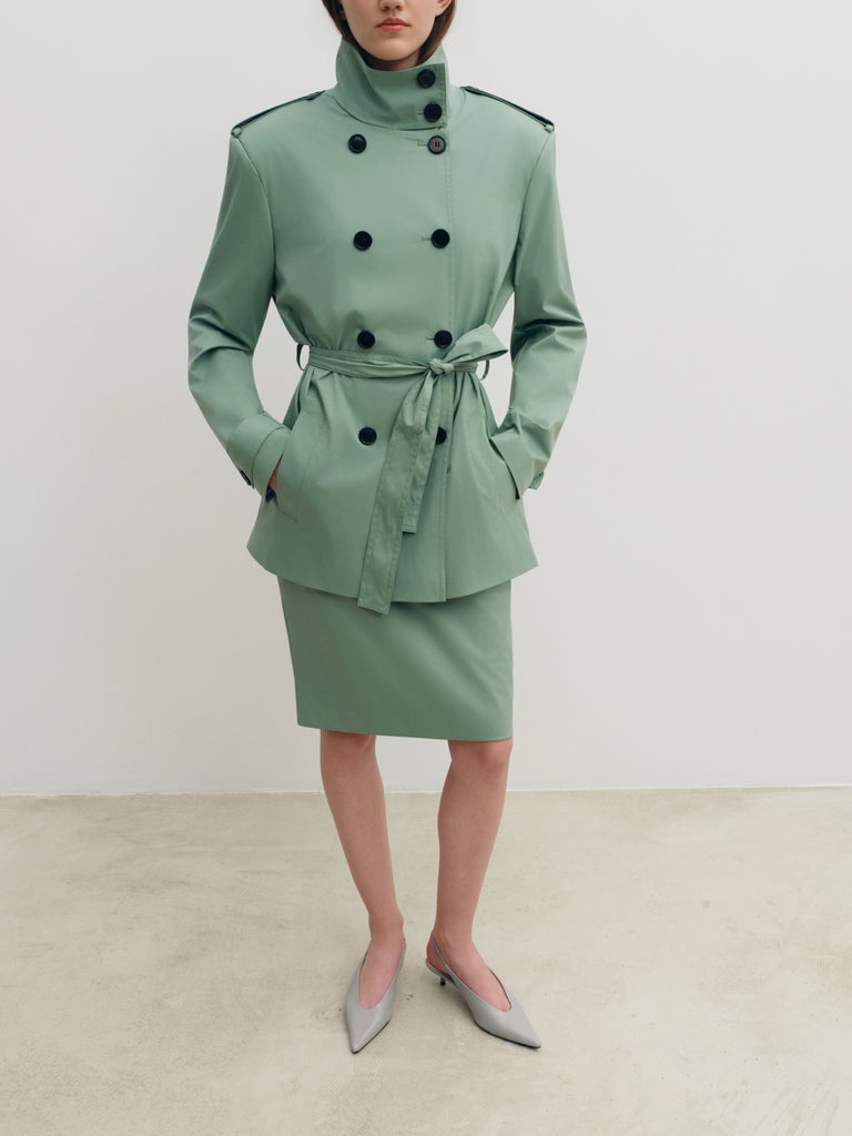 Green short stand collar trench | NOVITSKA
