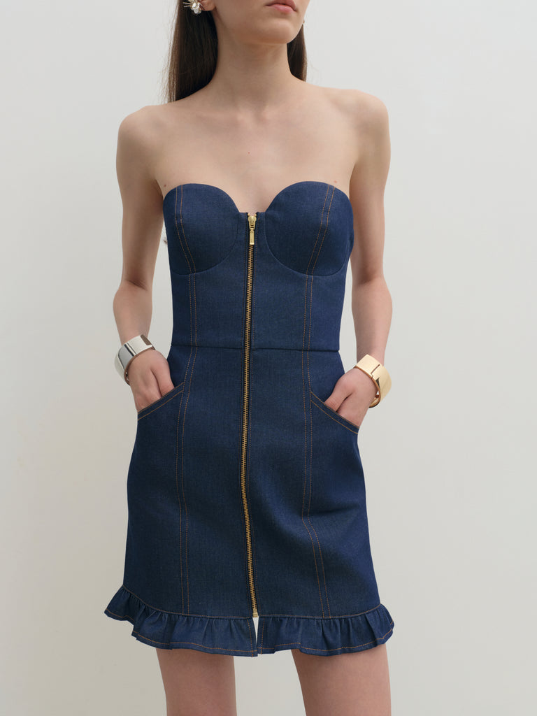 denim corset dress 38 engagement dress PS21208 EMERALD 6 The structured bodice creates Size:Juniors/Women XXS