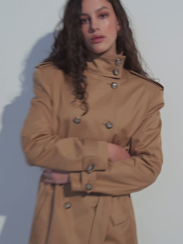 Beige stand collar trench | NOVITSKA