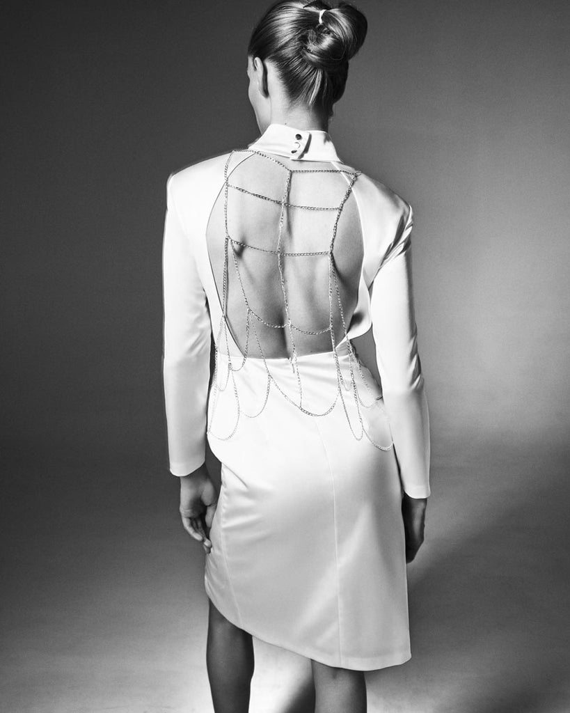 Ivory midi dress with an open back