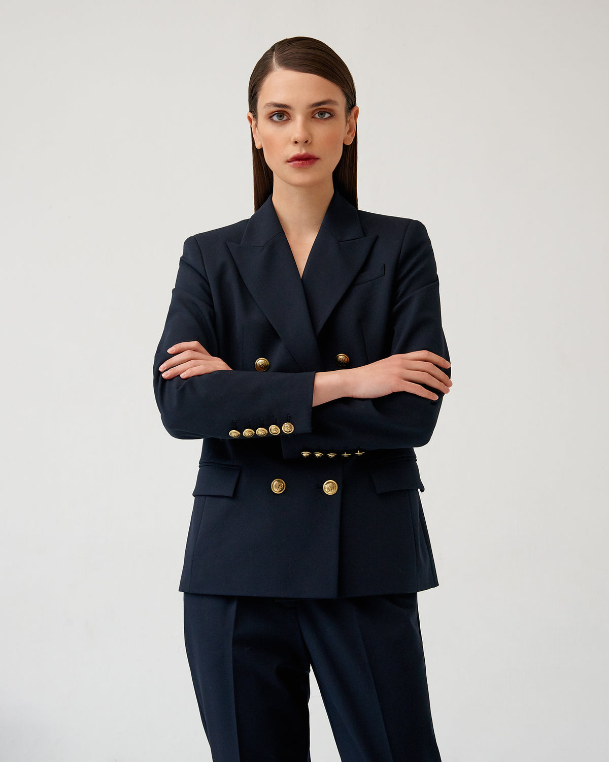 Navy blue woolen jacket with golden buttons | NOVITSKA